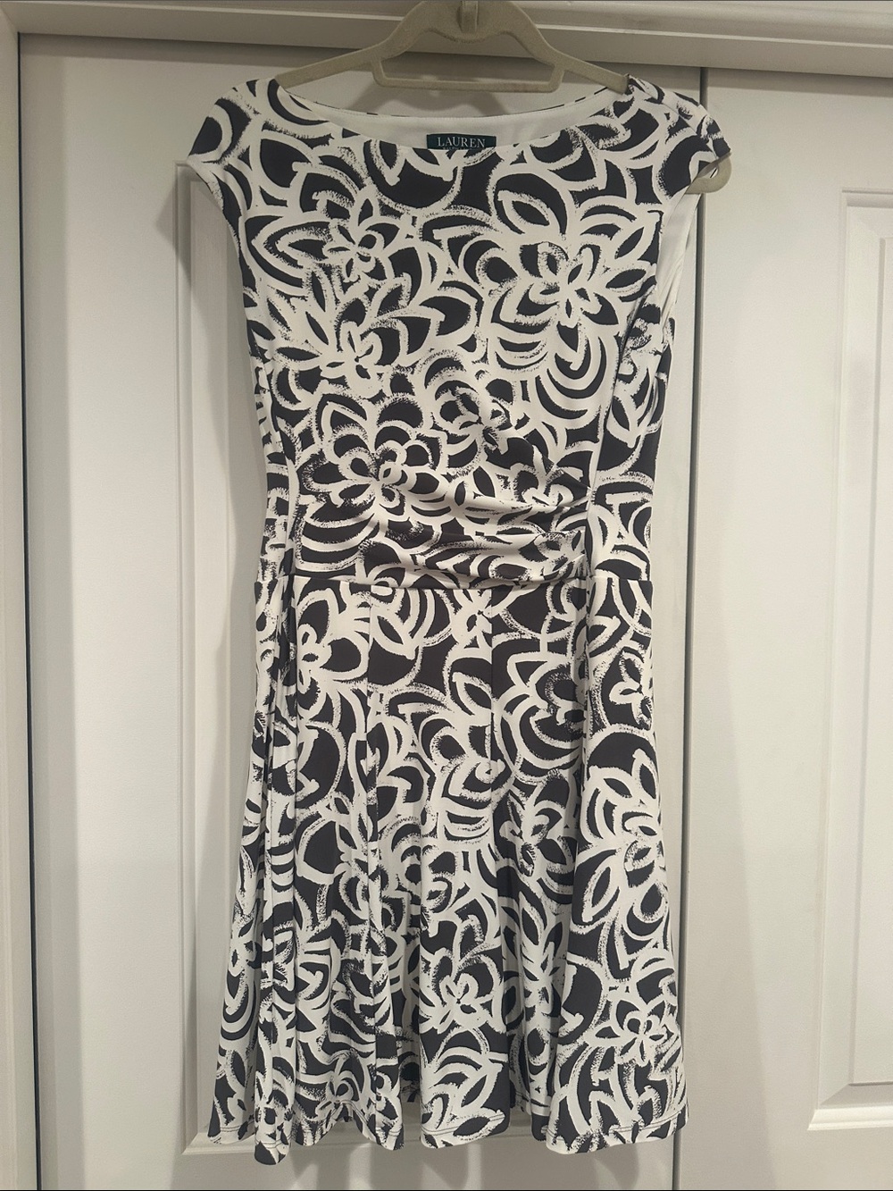 Ralph Lauren Gray and White Floral-Patterned Midi Dress